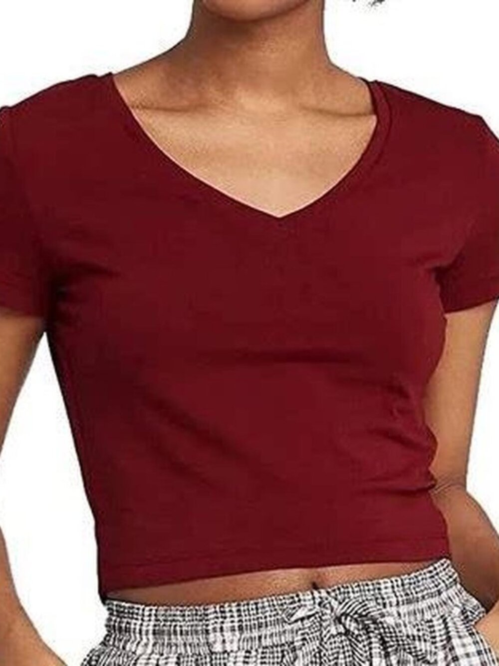 Burgundy V-Neck Baby Tee